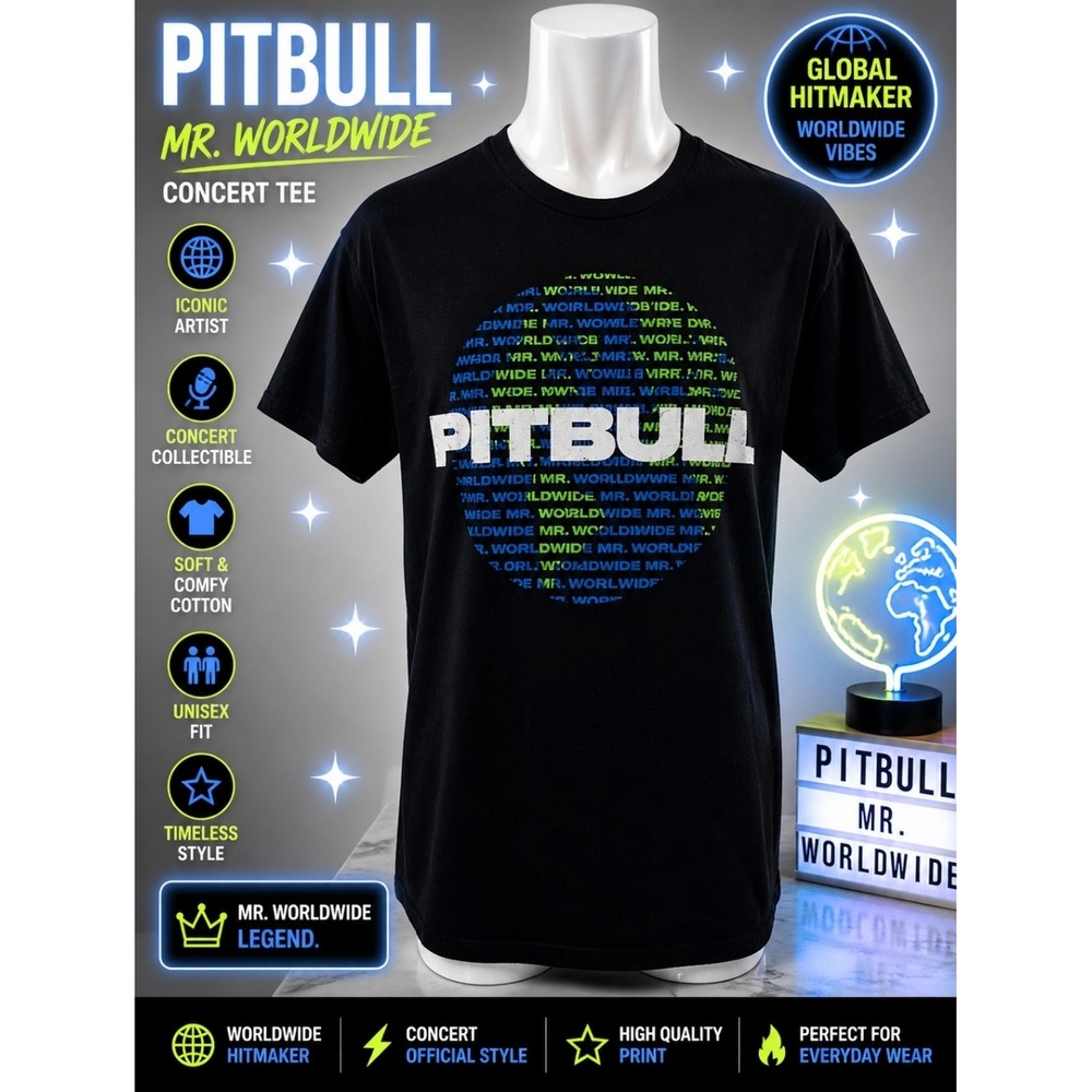 Pitbull Mr Worldwide Concert Tee‎ Black Graphic T-Shirt Official Merch